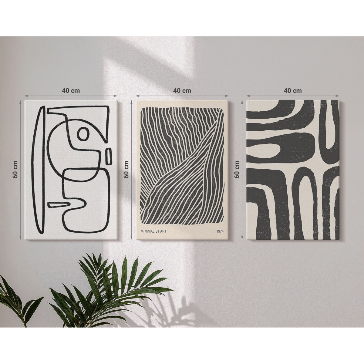 Zestaw 3 dużych obrazów na płótnie - Abstrakcyjne wzory linie tekstury boho - czarno-biały