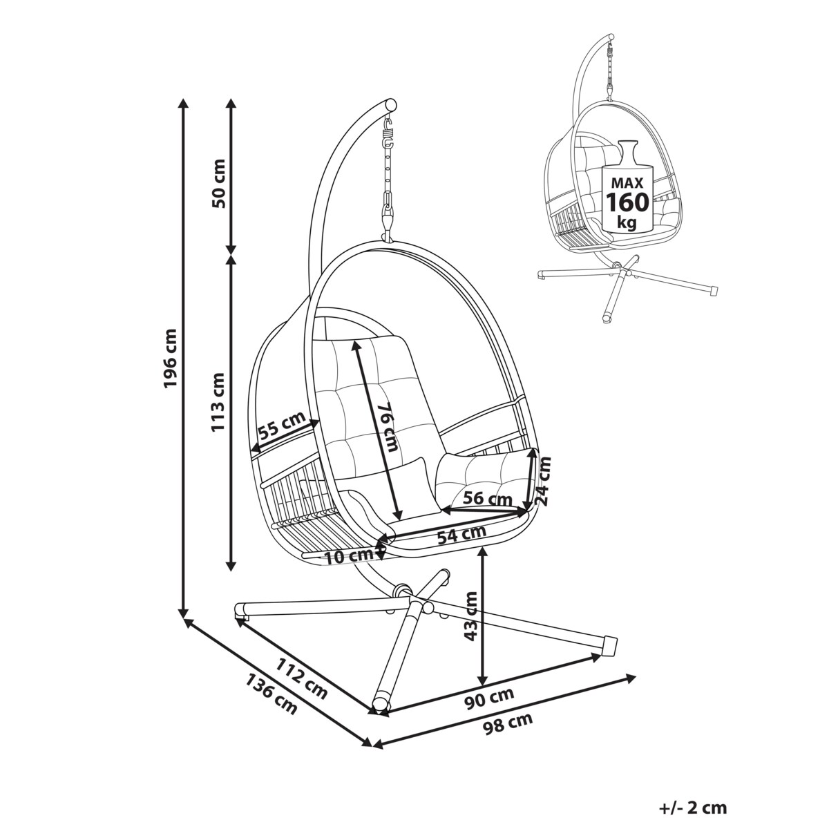 Fotel wiszący ze stojakiem ALVIANO Ciemnoszary