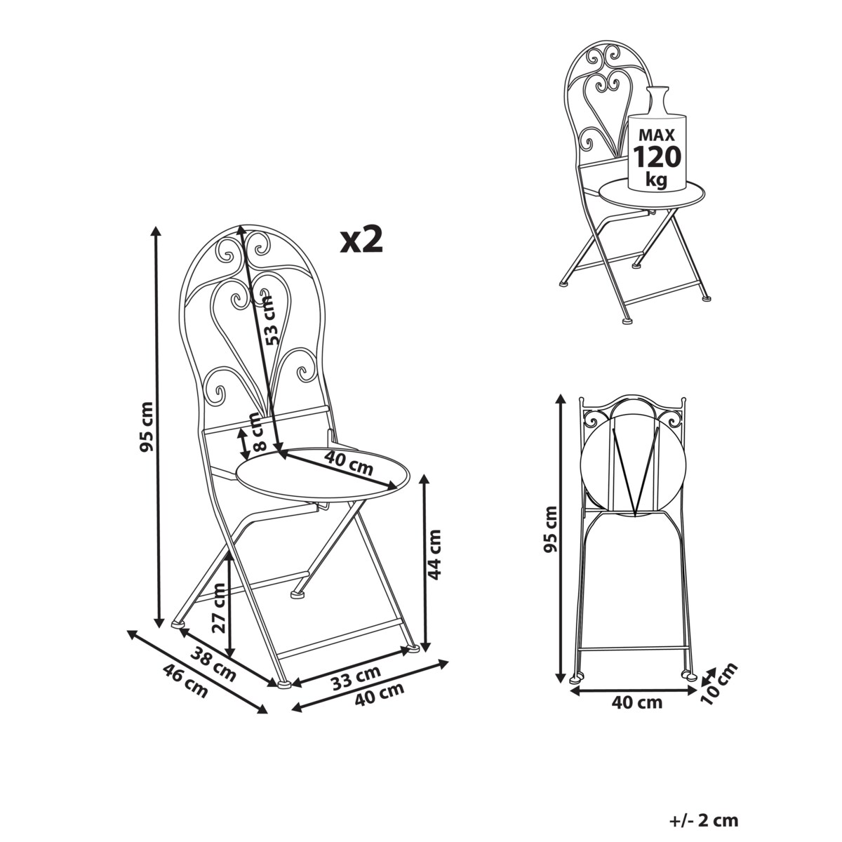 Zestaw 2 krzeseł ogrodowych FOLELLI Składane Metal Jasnobeżowy