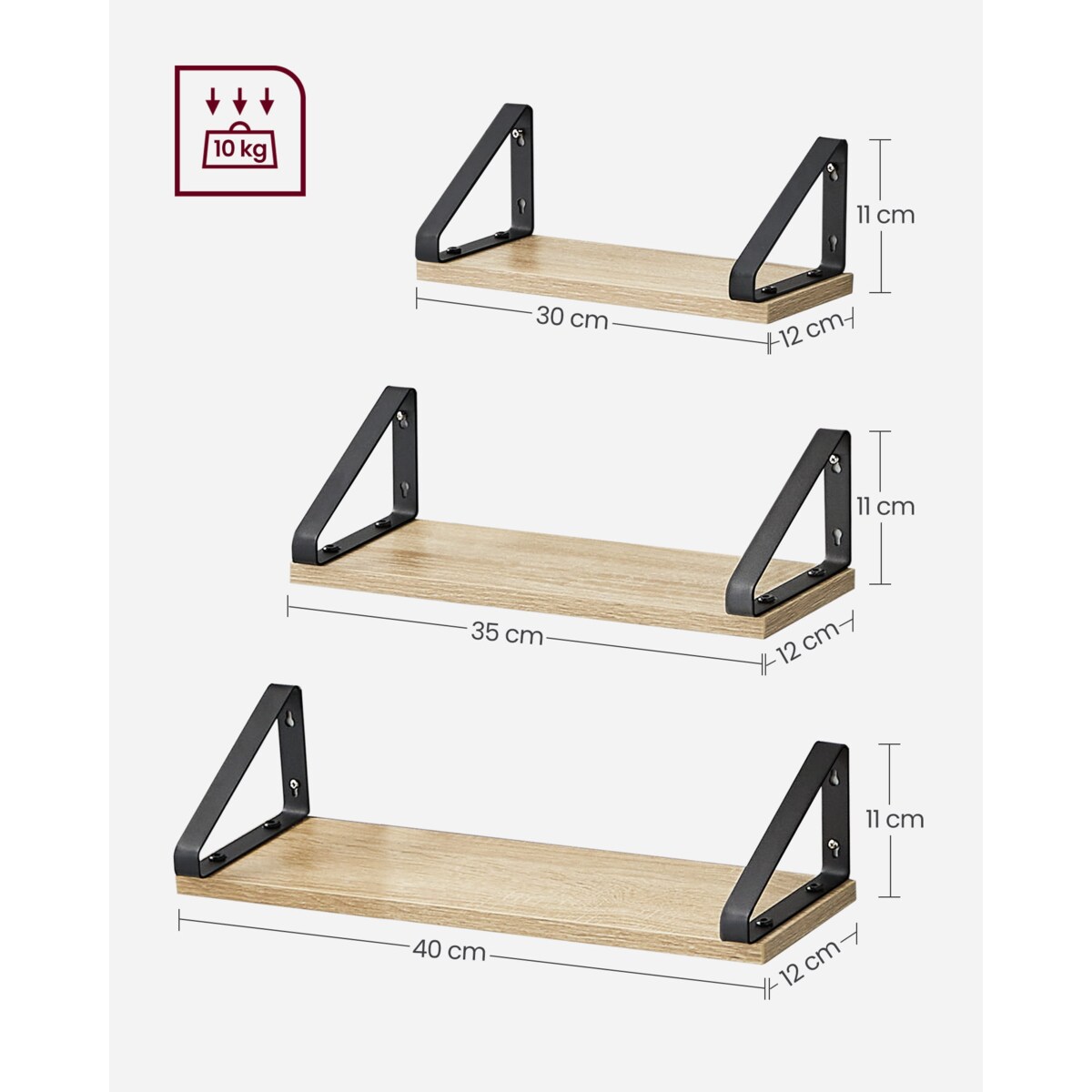 Półka Ścienna Wisząca Zestaw 3 Sztuki Sonoma