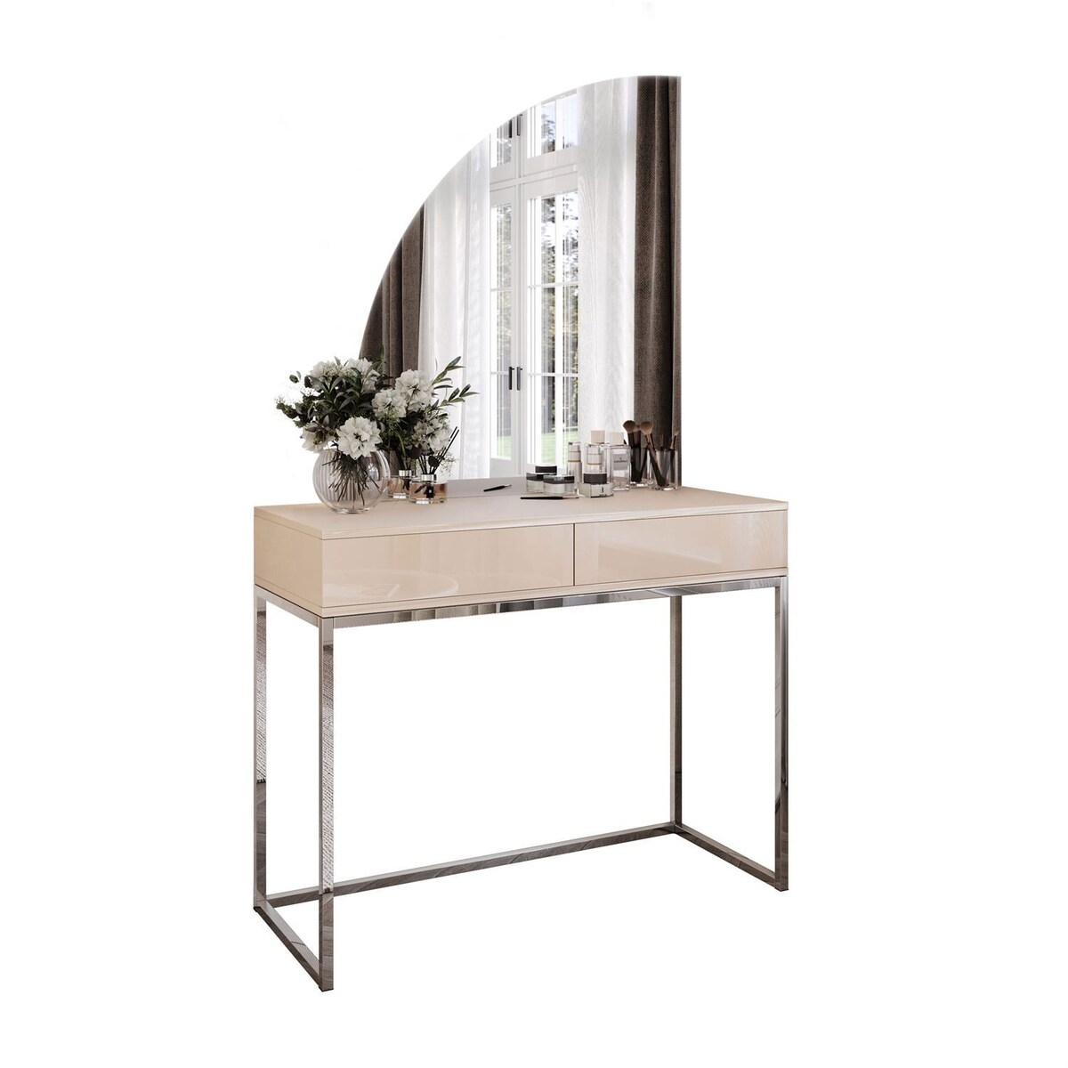 Toaletka kosmetyczna QUINNIE KASZMIR z lustrem LED chrom, lewa, push-to-open