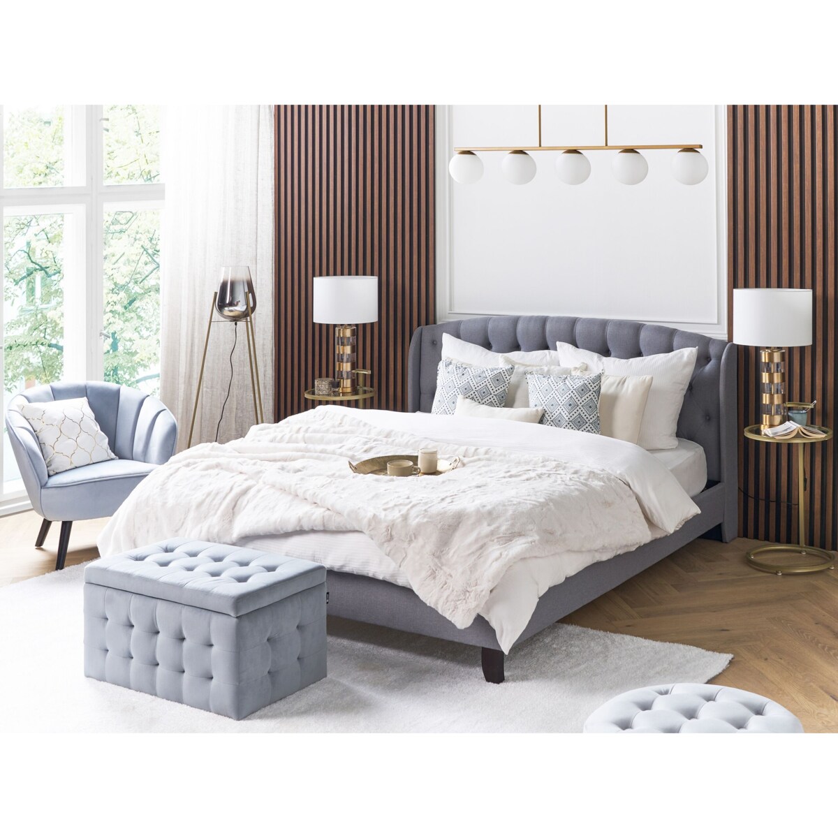 Łóżko tapicerowane 180 x 200 cm szare BORDEAUX