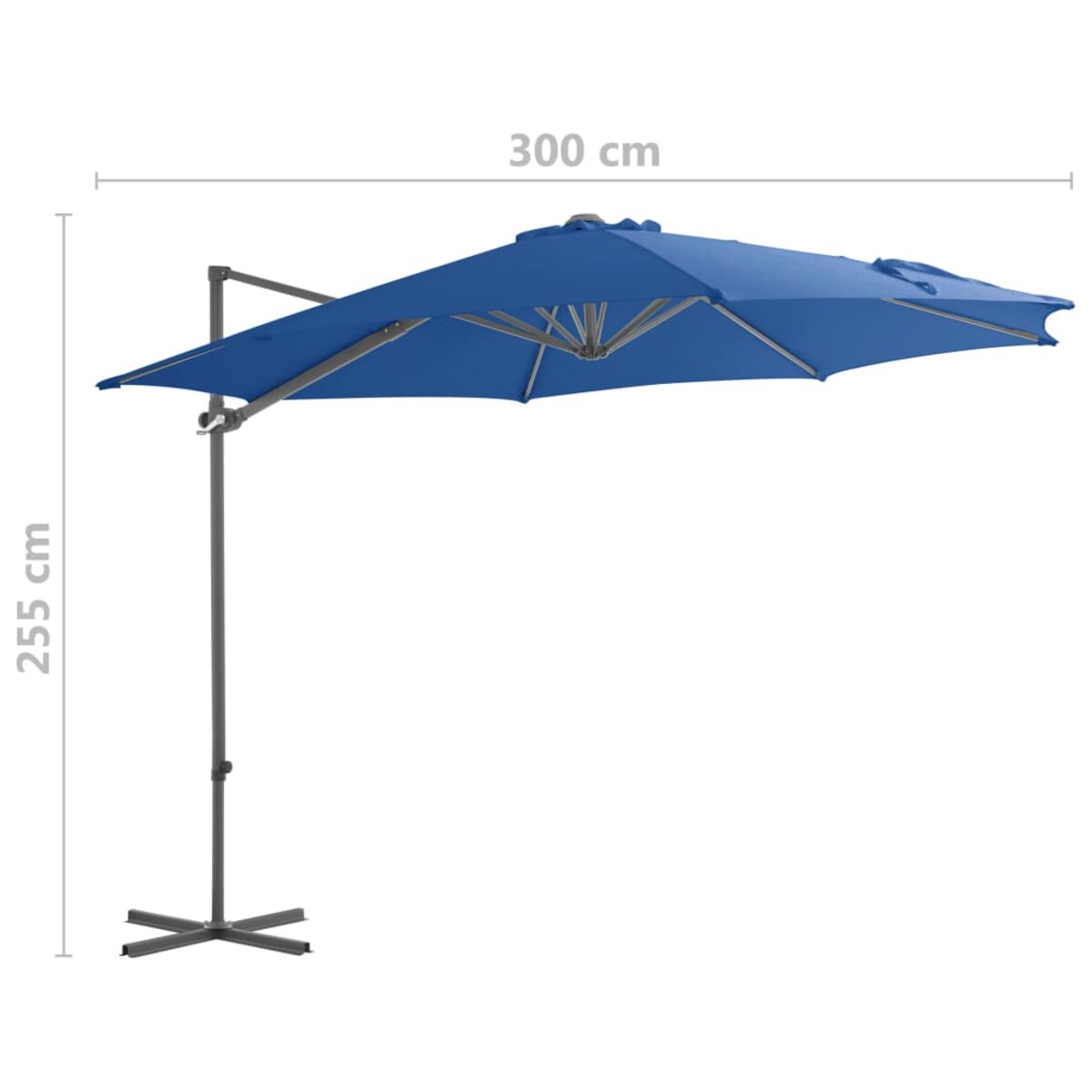 vidaXL Parasol wiszący ze stalowym słupkiem, 300 cm, niebieski