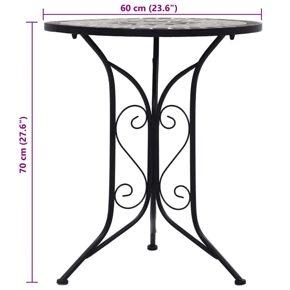 vidaXL Mozaikowy stolik bistro, szary, 60 cm, ceramiczny