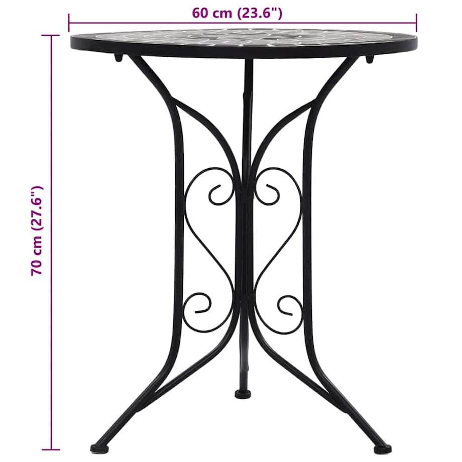 vidaXL Mozaikowy stolik bistro, szary, 60 cm, ceramiczny