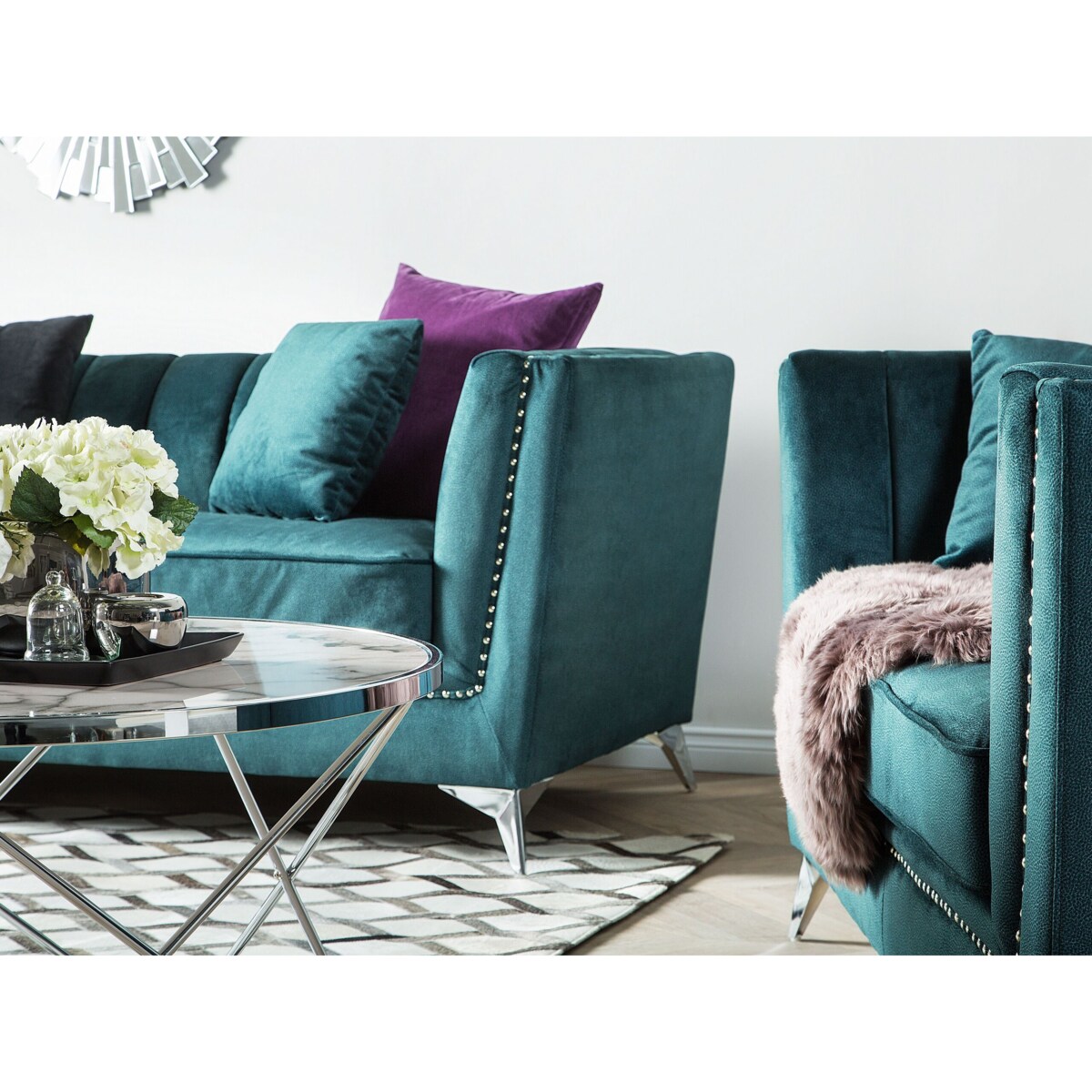 Sofa 3-osobowa welurowa lazurowa GAULA