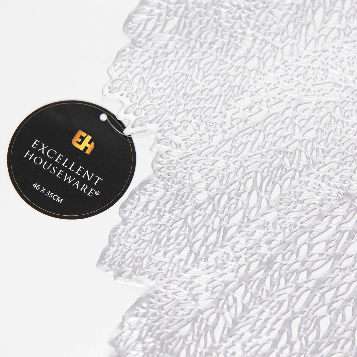 Podkładka Ażurowa Na Stół Mata Stołowa Pod Talerz Ozdoba Liść 35X46 Cm Srebrny