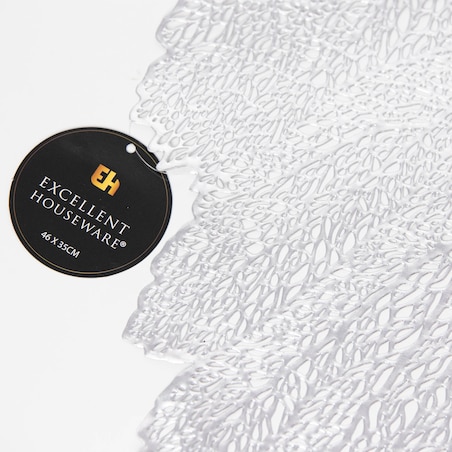 Podkładka Ażurowa Na Stół Mata Stołowa Pod Talerz Ozdoba Liść 35X46 Cm Srebrny