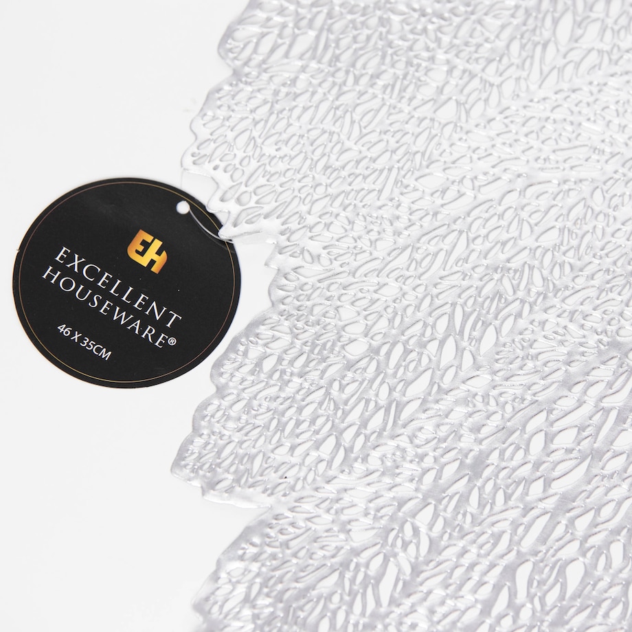 Podkładka Ażurowa Na Stół Mata Stołowa Pod Talerz Ozdoba Liść 35X46 Cm Srebrny