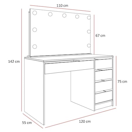 Toaletka MADA ELITE KASZMIR z lustrem i oświetleniem