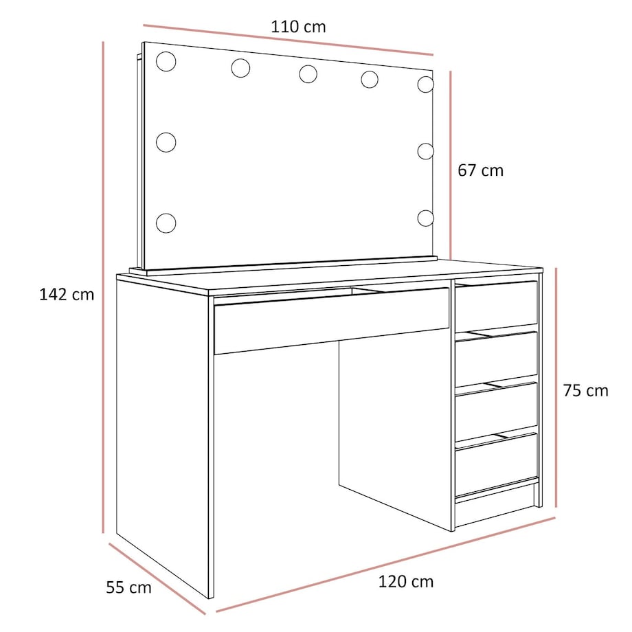 Toaletka MADA ELITE KASZMIR z lustrem i oświetleniem