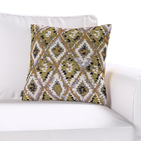 Poszewka Kinga na poduszkę 43x43 kremowe wzory azteckie na oliwkowym tle