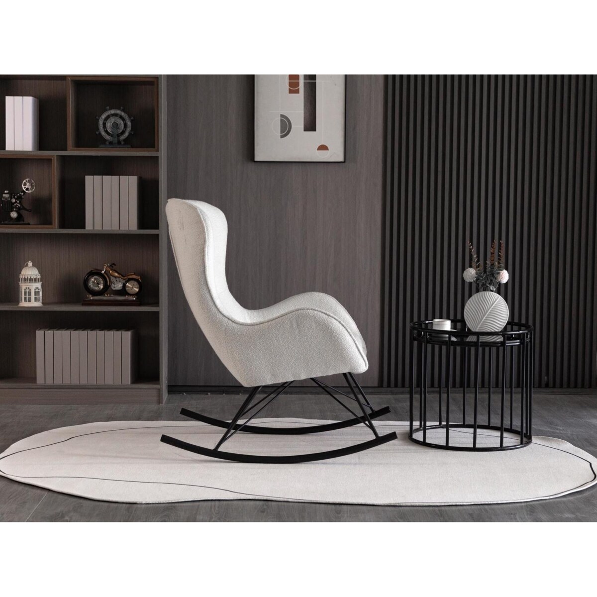 FOTEL NA BIEGUNACH Fabi biały bouclé METALOWA PODSTAWA