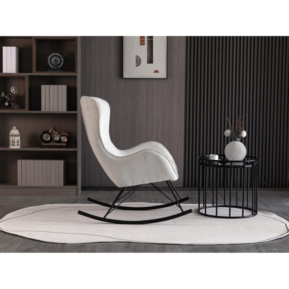 FOTEL NA BIEGUNACH Fabi biały bouclé METALOWA PODSTAWA