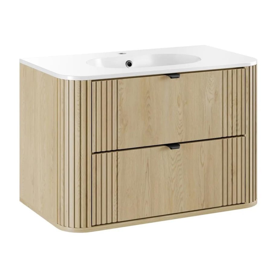 Szafka pod umywalkę OVALIA CREMONA 2S 80cm dąb cremona z umywalką wpuszczaną PURE