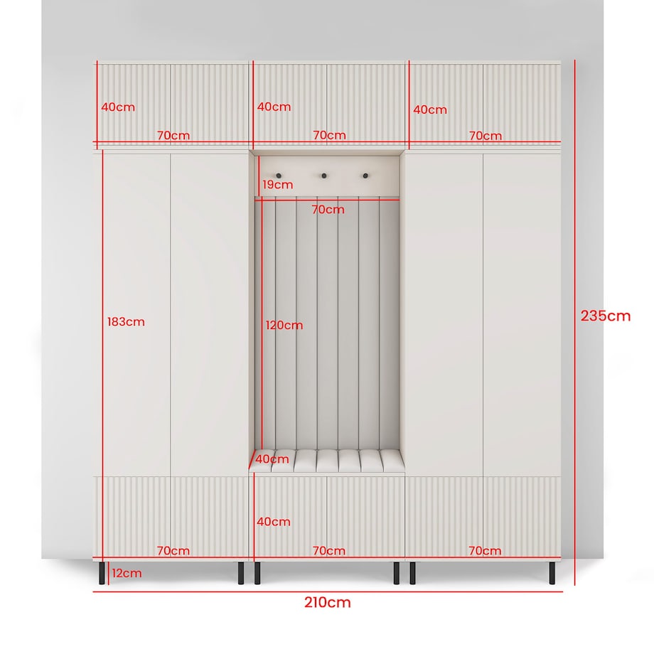 Garderoba frezowana na wysokich nogach Ritmo wersja 3 Trinity 02 kaszmir