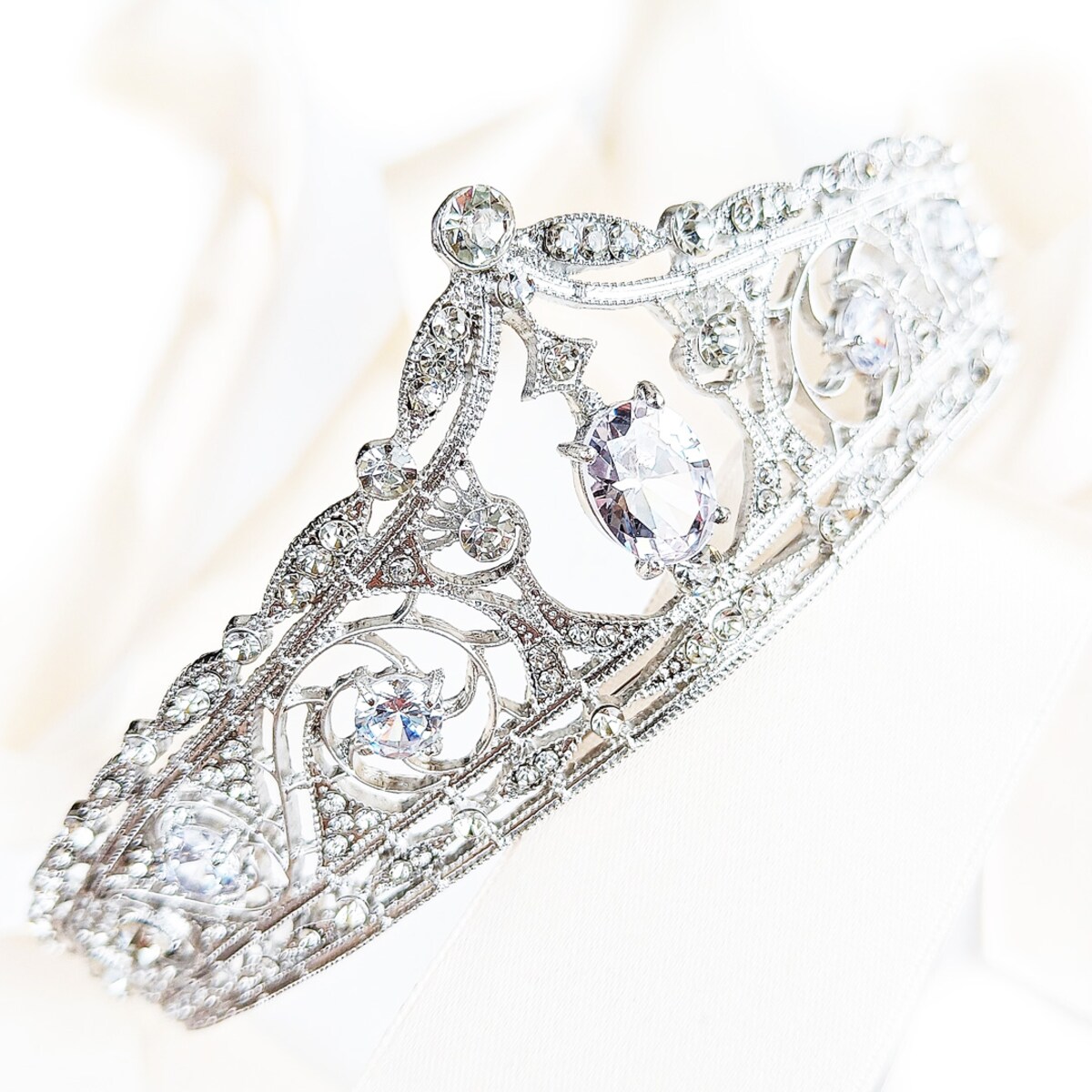 EFEKTOWNA bogata srebrny diadem korona TIARA ślubna przyjęcie MISS cyrkonie