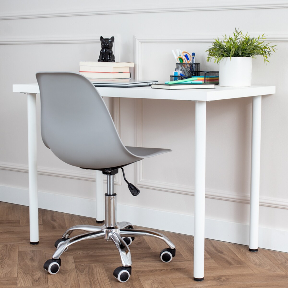 Fotel krzesło biurowe obrotowe do biurka gabinetu plastikowe szare