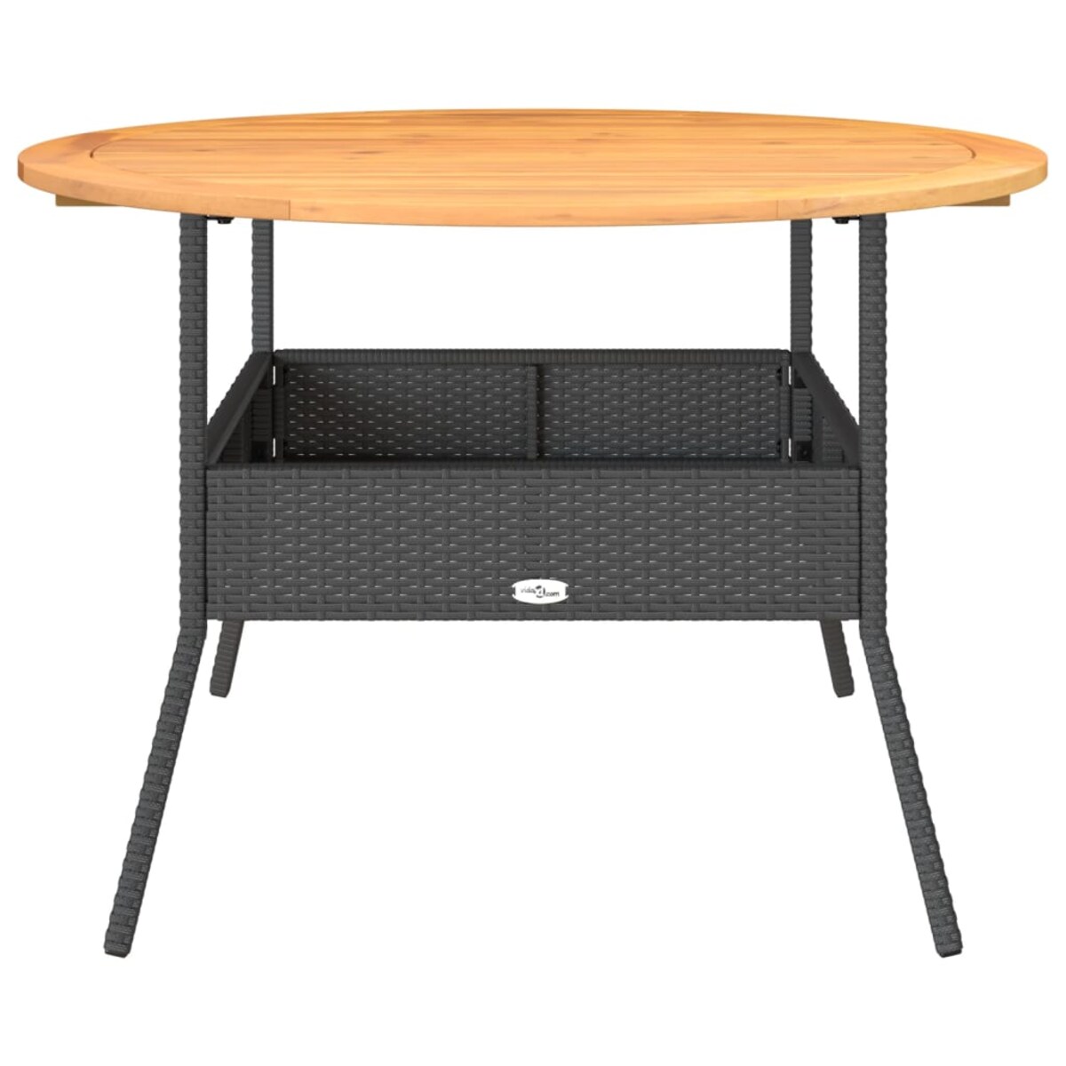 vidaXL Stół ogrodowy z akacjowym blatem, czarny, Ø110x71 cm, rattan PE