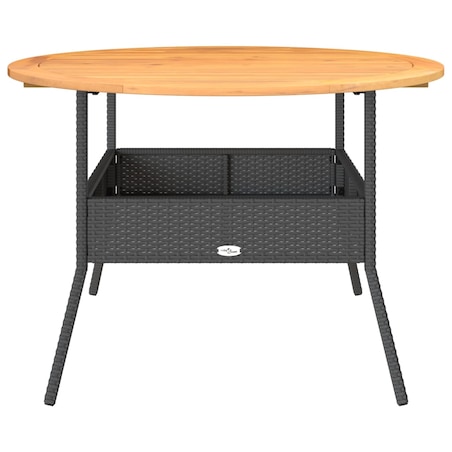 vidaXL Stół ogrodowy z akacjowym blatem, czarny, Ø110x71 cm, rattan PE