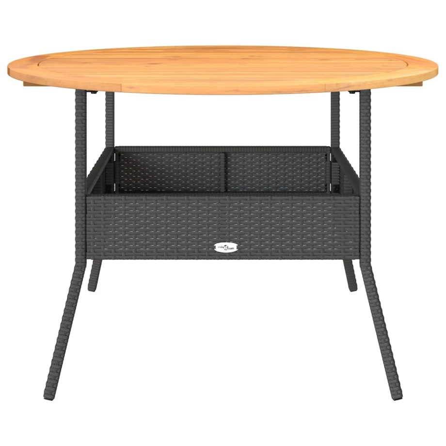 vidaXL Stół ogrodowy z akacjowym blatem, czarny, Ø110x71 cm, rattan PE