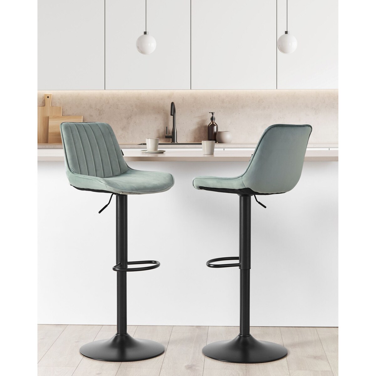 Zestaw 2 krzeseł barowych DUBROVNIK Welur Obrotowy Miętowy
