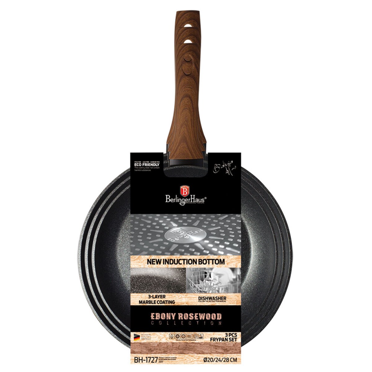 Zestaw patelni 3 ele. 20/24/28 cm BERLINGER HAUS Ebony Rosewood