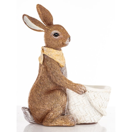 Dekoracja - królik z białym koszykiem 19x14,5x9,5 cm i apaszką