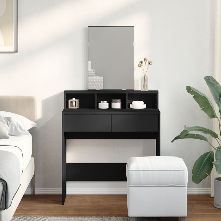 vidaXL Toaletka z lustrem, czarna, 80x41x144,5 cm