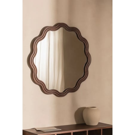 Lustro ścienne faliste z drewna dębowego Ø80 cm Luesia