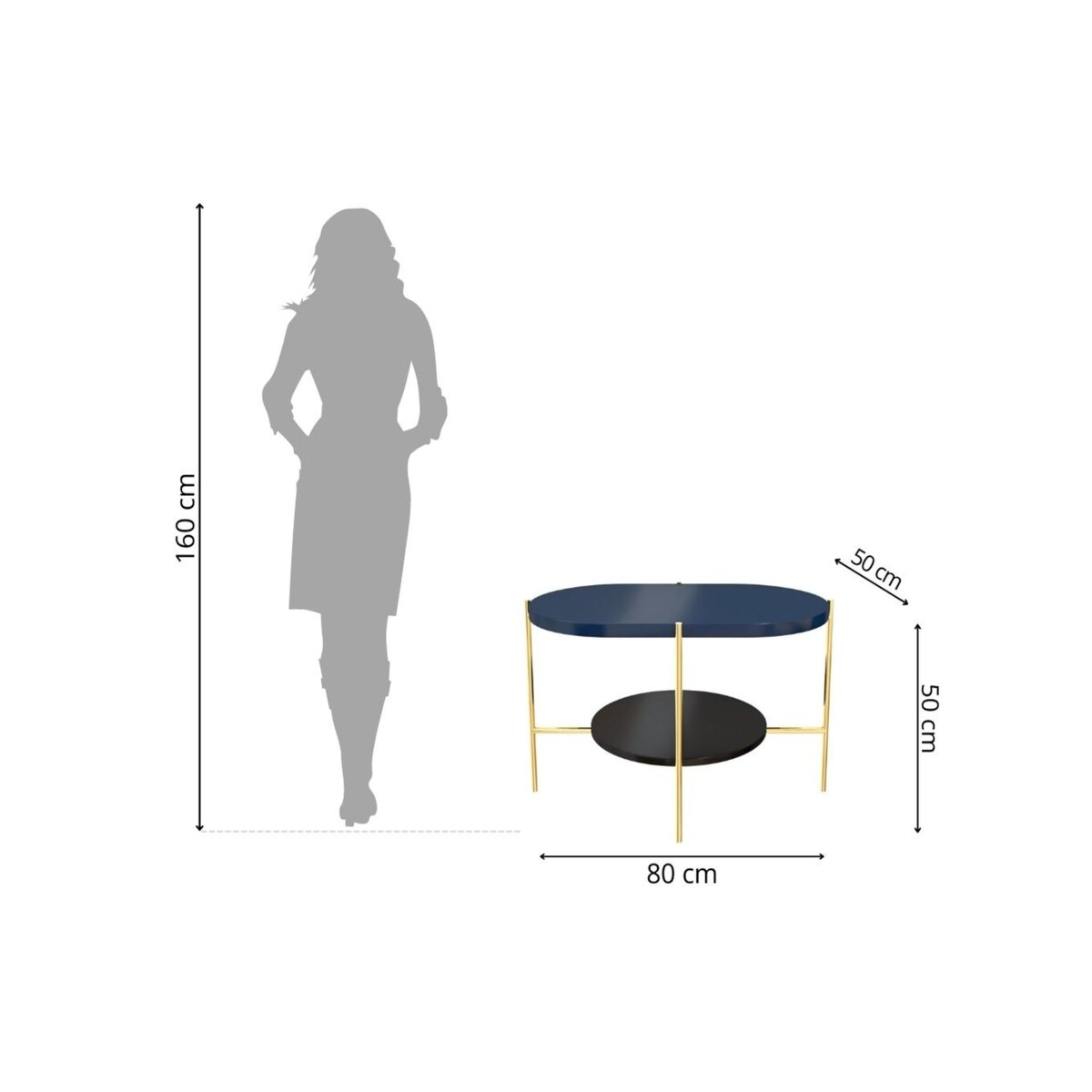 Nowoczesny stolik kawowy Dancan ARENA / złota podstawa + granatowy i czarny blat