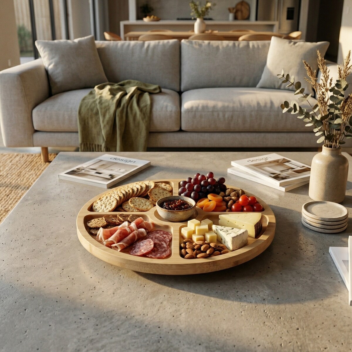 Okrągła taca obrotowa do serwowania przekąsek GIRO, Ø 33 cm, bambus