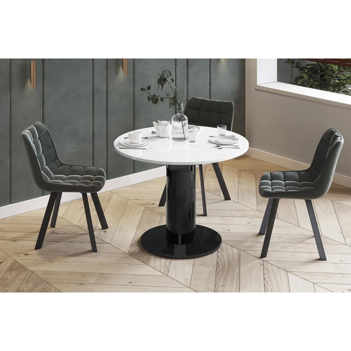 Stół rozkładany SOLO LUX 100(144)x100 biały mat/czarny