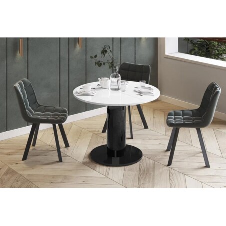 Stół rozkładany SOLO LUX 100(144)x100 biały mat/czarny