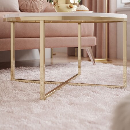 Okrągły stolik kawowy CIRI-X złoty chrom biały połysk