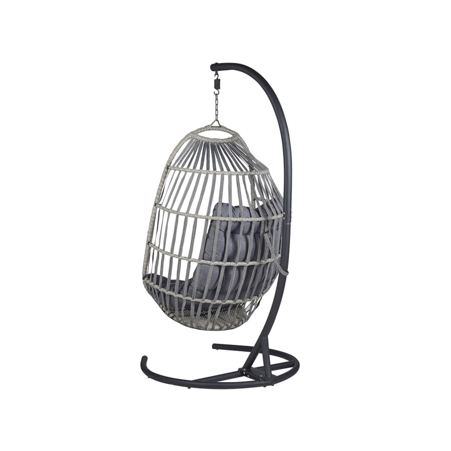 Fotel wiszący ze stojakiem z technorattanu ciemnoszary SESIA