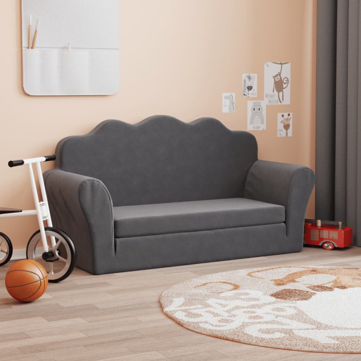vidaXL 2-os. sofa dla dzieci, rozkładana, antracytowa, miękki plusz
