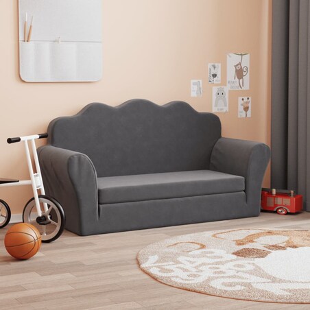 vidaXL 2-os. sofa dla dzieci, rozkładana, antracytowa, miękki plusz