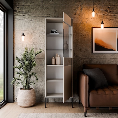 Witryna MIDNIGHT z przeszklonym frontem na stelażu, kaszmir