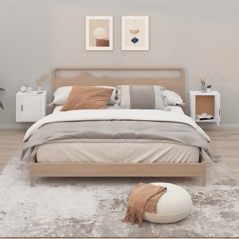 vidaXL Wiszące szafki nocne, 2 szt., białe z połyskiem, 50x30x47 cm