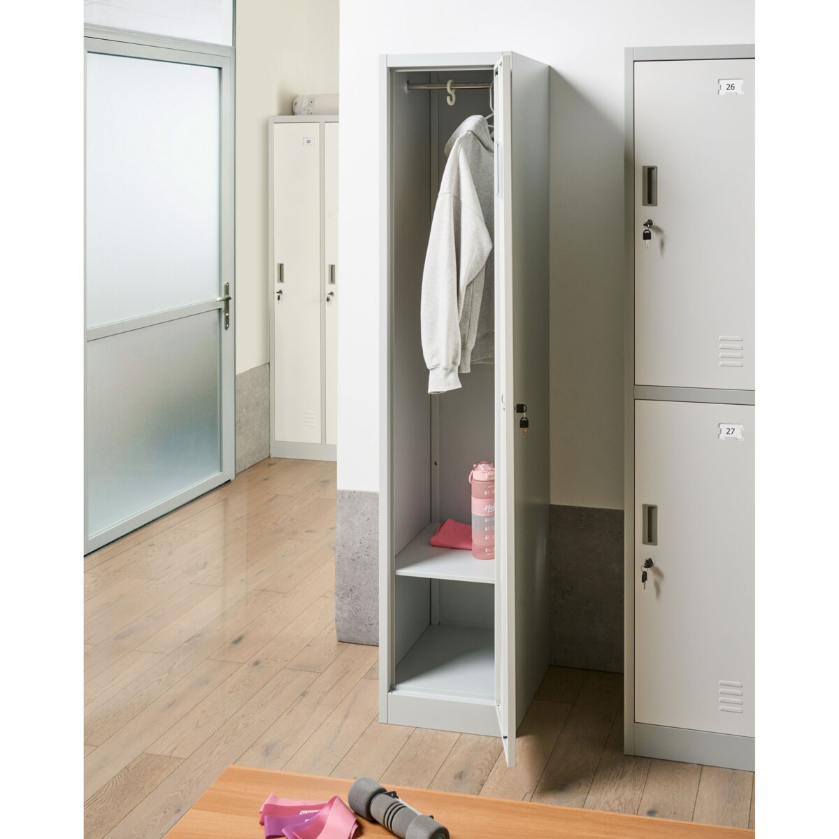 Szafa socjalna ubraniowa jednodrzwiowa ATHLETE Metal Szary/ biały