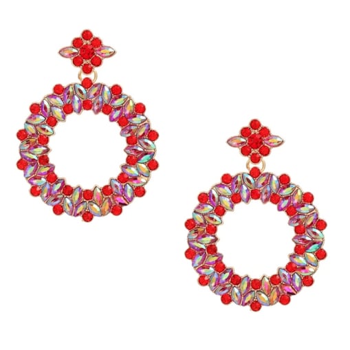 Czerwone duże kolczyki koła złote cyrkonie kryształki eleganckie przyjęcie