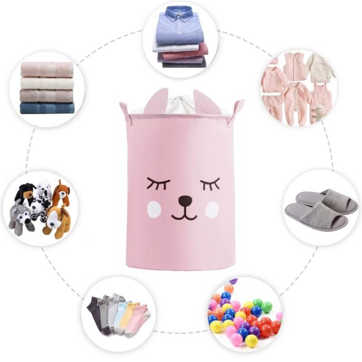 bawełniany kosz na zabawki sipo, zamykany na ściągacz, różowy miś, xl