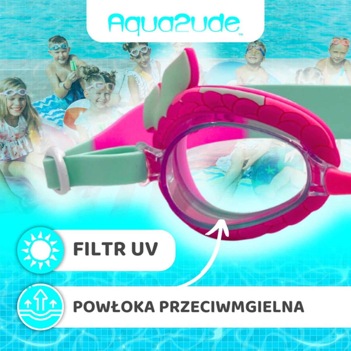 Okulary do pływania dla dzieci na basen Syrena turkusowe 3+ Aqua2ude