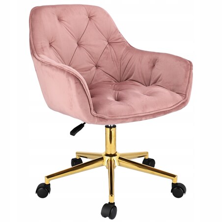 Fotel welurowy obrotowy LARGO różowy na złotej stopie