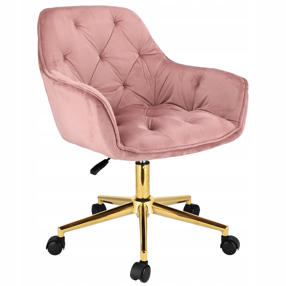 Fotel welurowy obrotowy LARGO różowy na złotej stopie