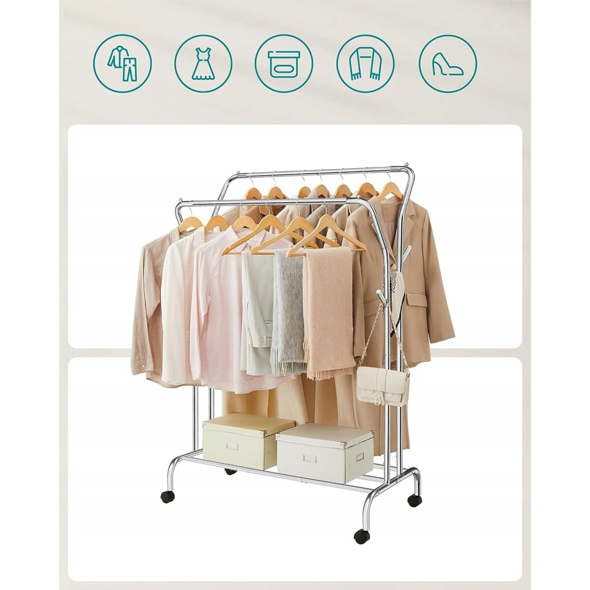 Wieszak Na Ubrania Na Kółkach 103,5X52,5X155 Cm Srebrny