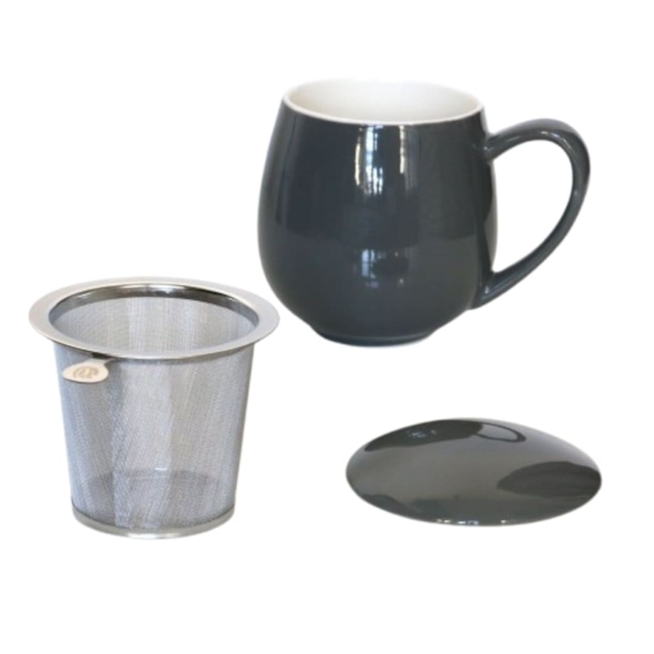 Kubek z zaparzaczem i pokrywką szary - idealny zestaw do przygotowania herbaty, perfekcyjny podarunek prezent dla mamy, taty, babci, dziadka