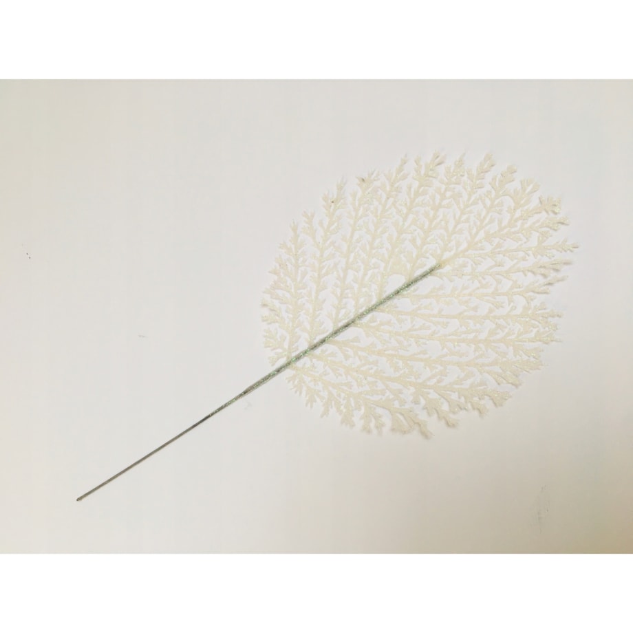 BROKATOWA GAŁĄZKA BIAŁA LIŚĆ paproć do dekoracji święta stroik choinka