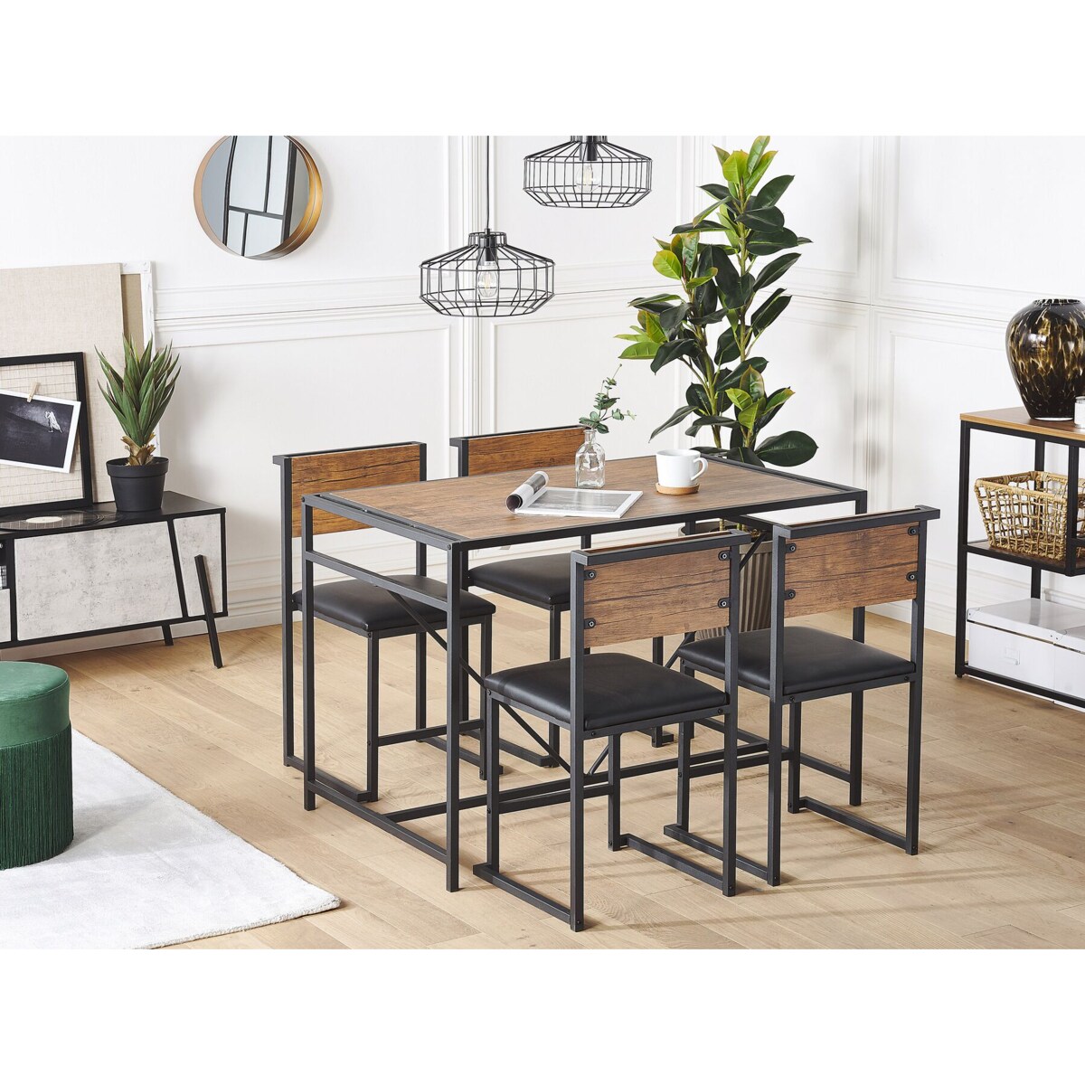 Zestaw do jadalni stół i 4 krzesła ciemne drewno z czarnym BURTON